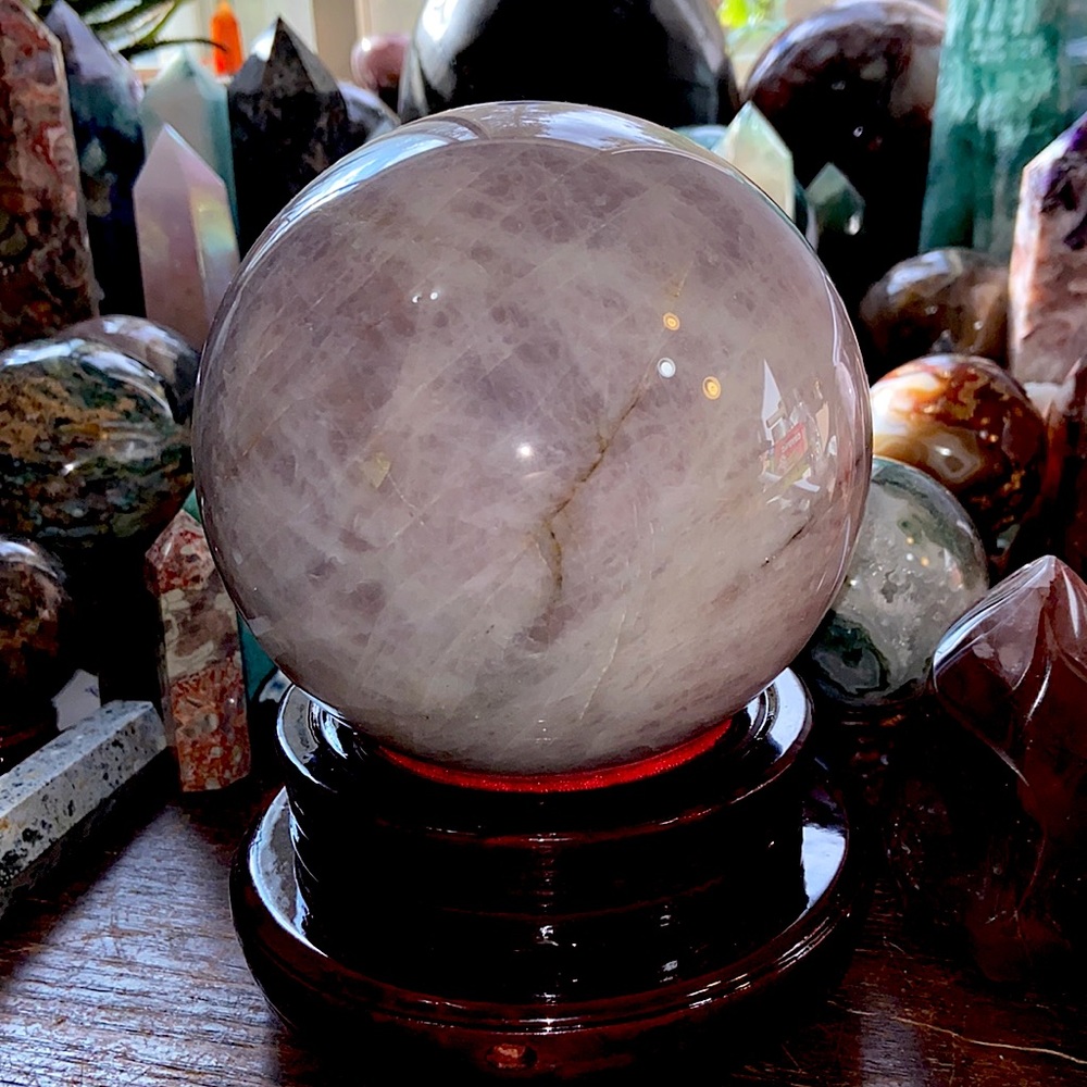 Rose Quartz Crystal Sphere  Spinning Stand!  5” Wide  6.1 lbs!